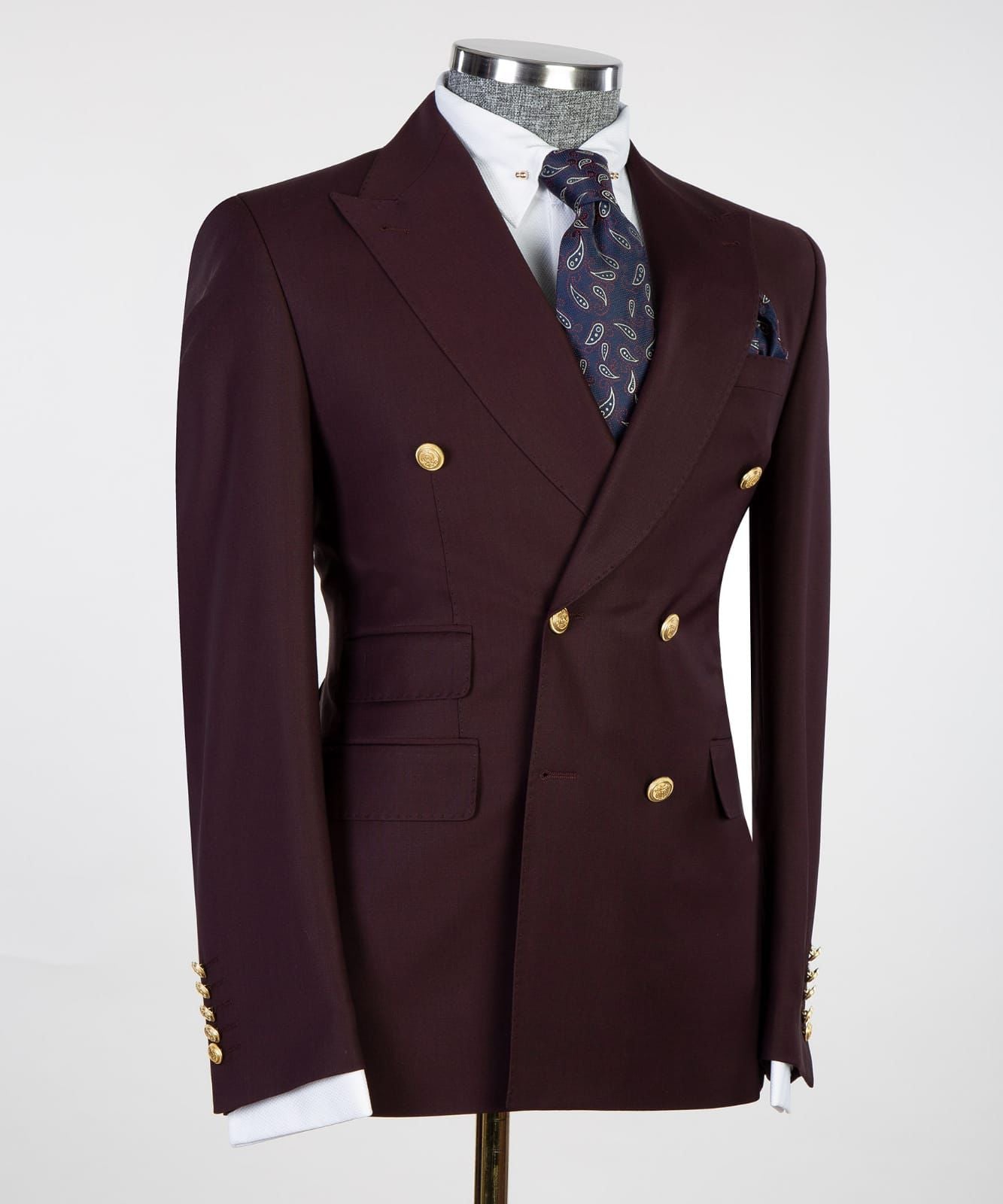 Fashion Peaked Lapel Double Breasted Men Burgundy Business Suits