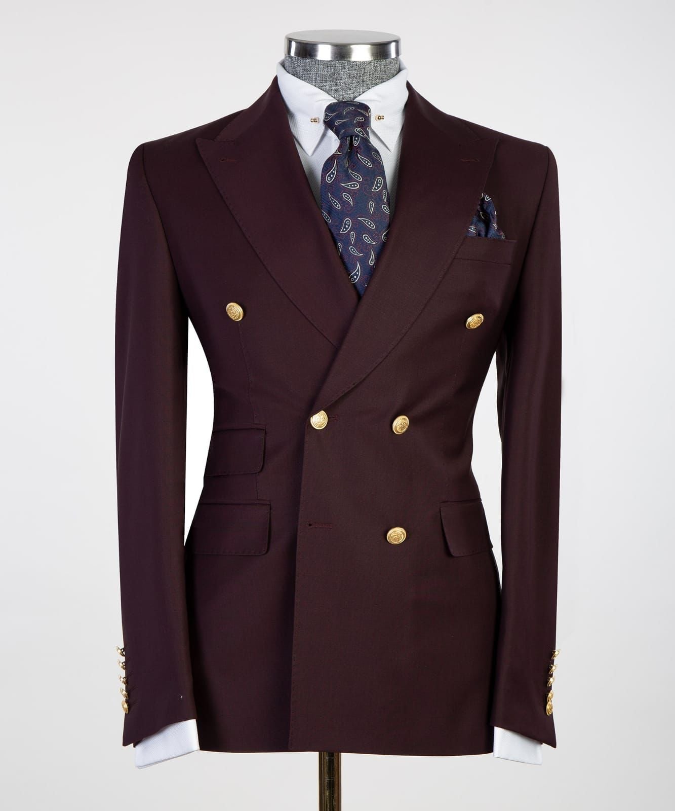 Fashion Peaked Lapel Double Breasted Men Burgundy Business Suits