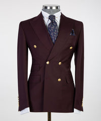 Fashion Peaked Lapel Double Breasted Men Burgundy Business Suits