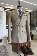 Fashion Peaked Lapel Plaid Men Suits For Business