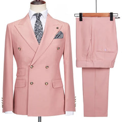 Fashion Peaked Lapel Double Breasted Pink Prom Suits