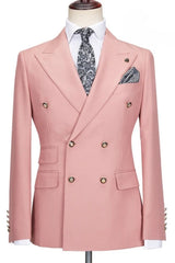 Fashion Peaked Lapel Double Breasted Pink Prom Suits