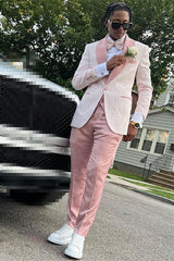 Fashion Pink Shawl Lapel Jacquard Three Pieces Prom Men Suit
