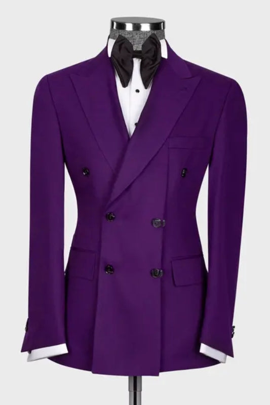 Fashion Peaked Lapel Double Breasted Purple Prom Suits