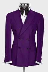 Fashion Peaked Lapel Double Breasted Purple Prom Suits