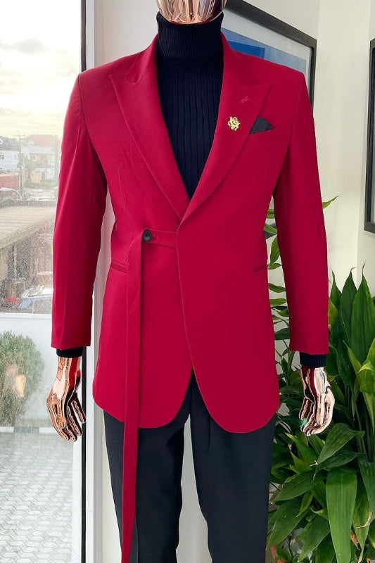 Fashion Red Peaked Lapel Two Pieces Slim Fit Prom Men Suits