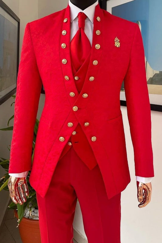Fashion Shawl Lapel Three Pieces Red Prom Suits