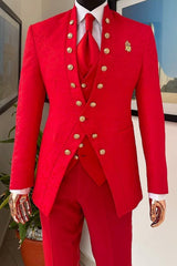 Fashion Shawl Lapel Three Pieces Red Prom Suits