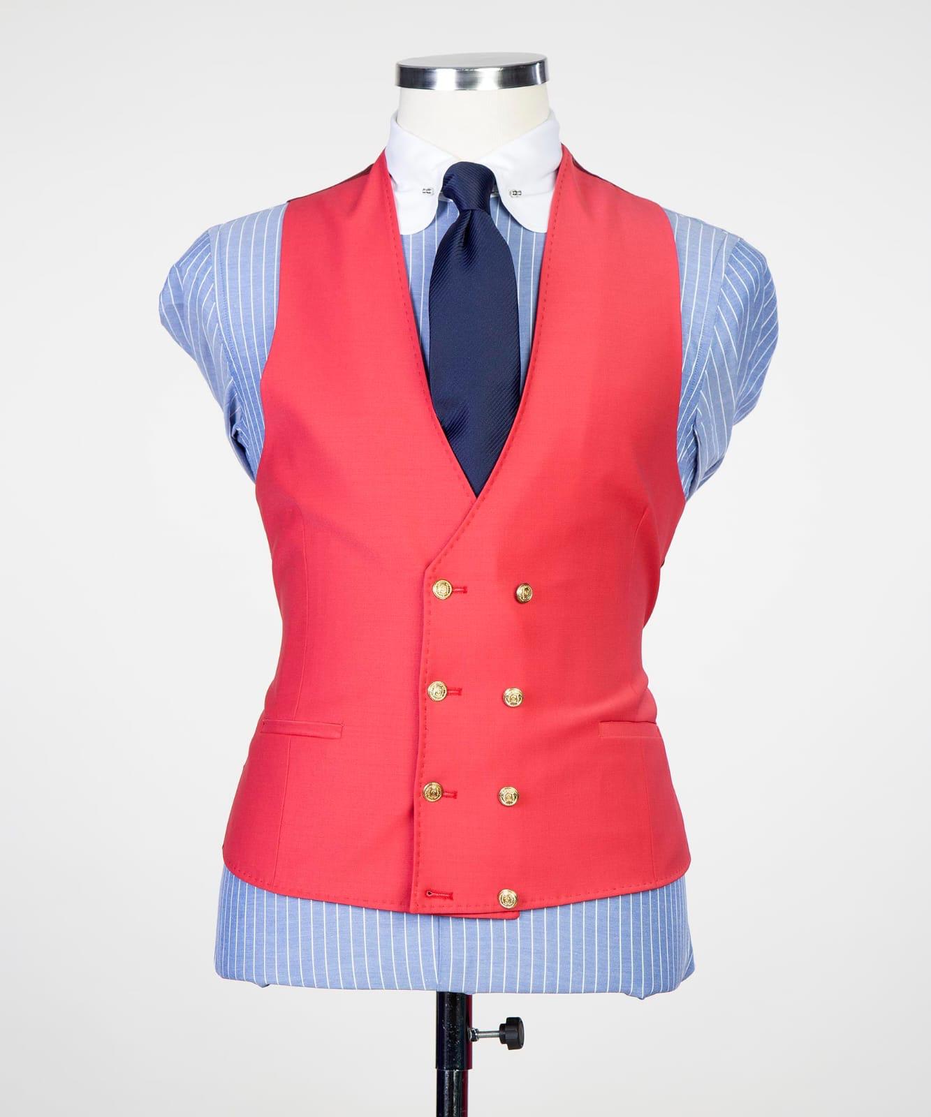 Fashion Three Pieces Peaked Lapel Red Prom Suits for Men