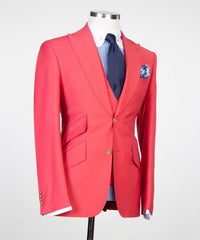 Fashion Three Pieces Peaked Lapel Red Prom Suits for Men