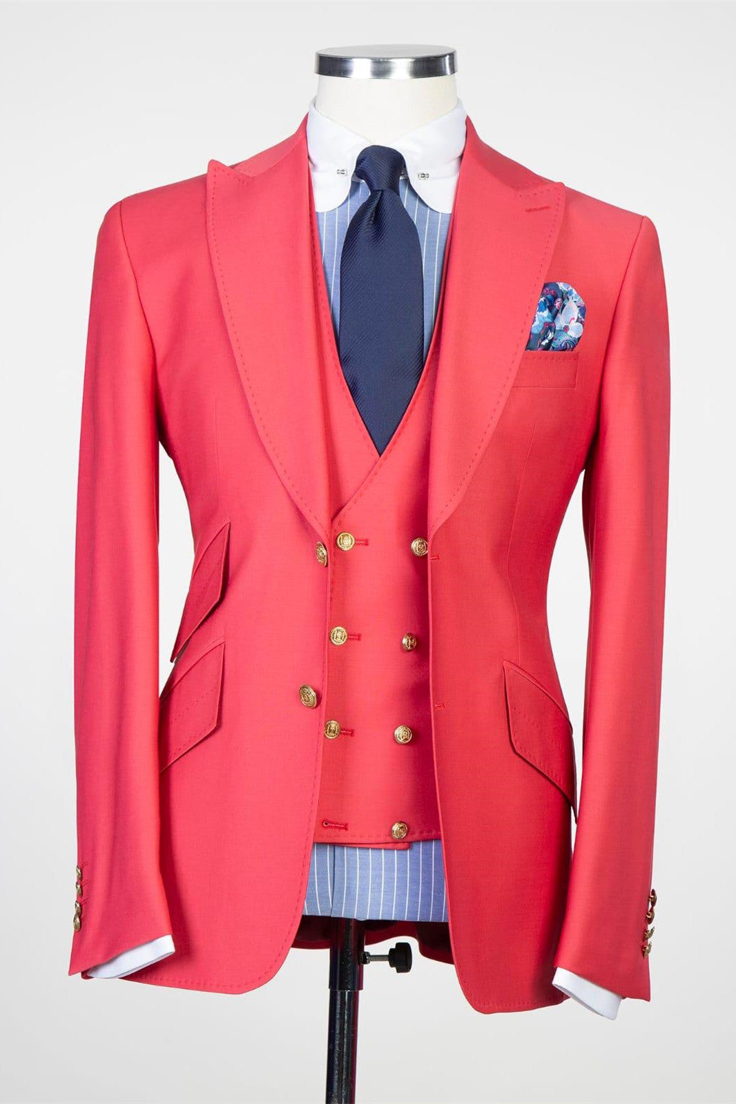 Fashion Three Pieces Peaked Lapel Red Prom Suits for Men
