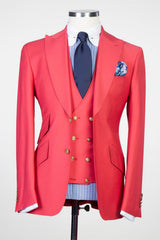 Fashion Three Pieces Peaked Lapel Red Prom Suits for Men