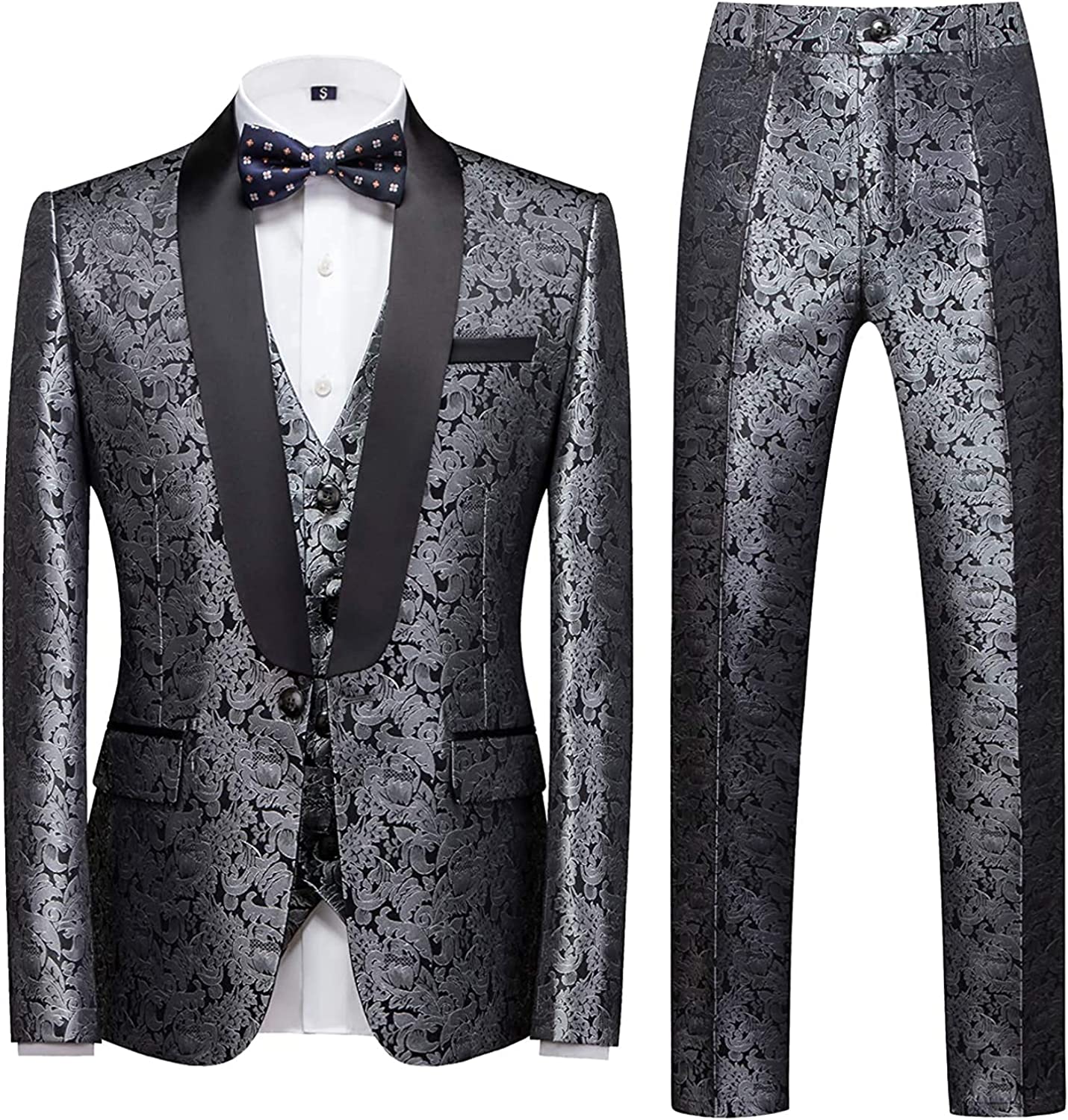 Fashion Silvery Jacquard Three Pieces Men Suits For Wedding