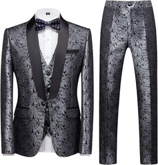 Fashion Silvery Jacquard Three Pieces Men Suits For Wedding