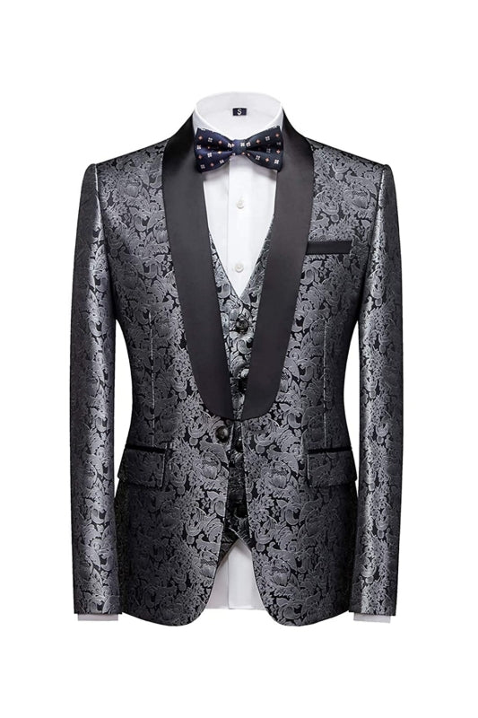 Fashion Silvery Jacquard Three Pieces Men Suits For Wedding