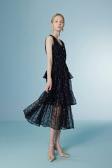 27Dress Fashion Sleevelesss V-neck Long Dresses with Ruffle