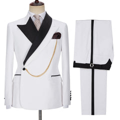Fashion Peaked Lapel Bespoke White Wedding Suits for Men