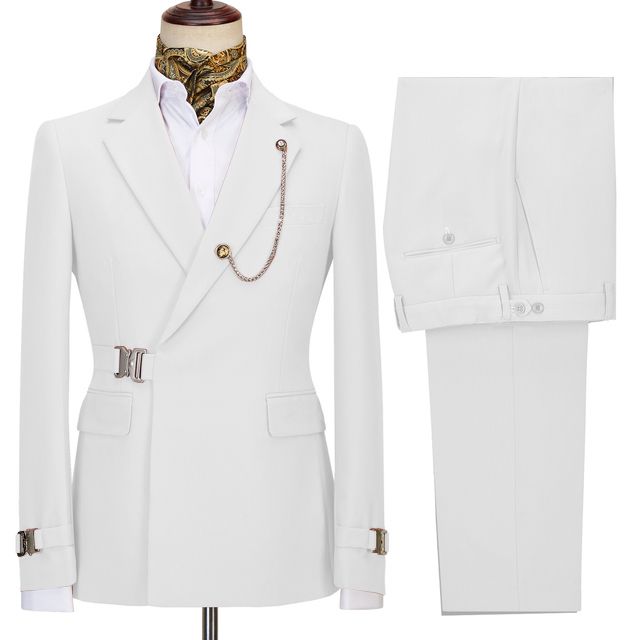 Fashion Two Pieces Men White Wedding Suits With Notched Lapel