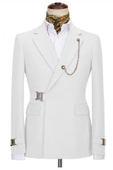 Fashion Two Pieces Men White Wedding Suits With Notched Lapel