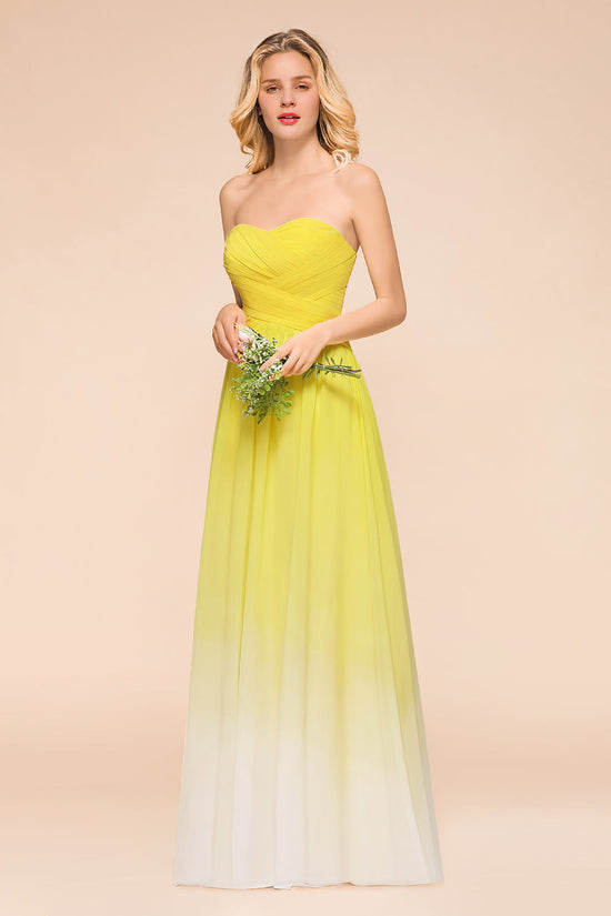 Fashionable Sweetheart Ruffle Yellow Ombre Bridesmaid Dress-27dress