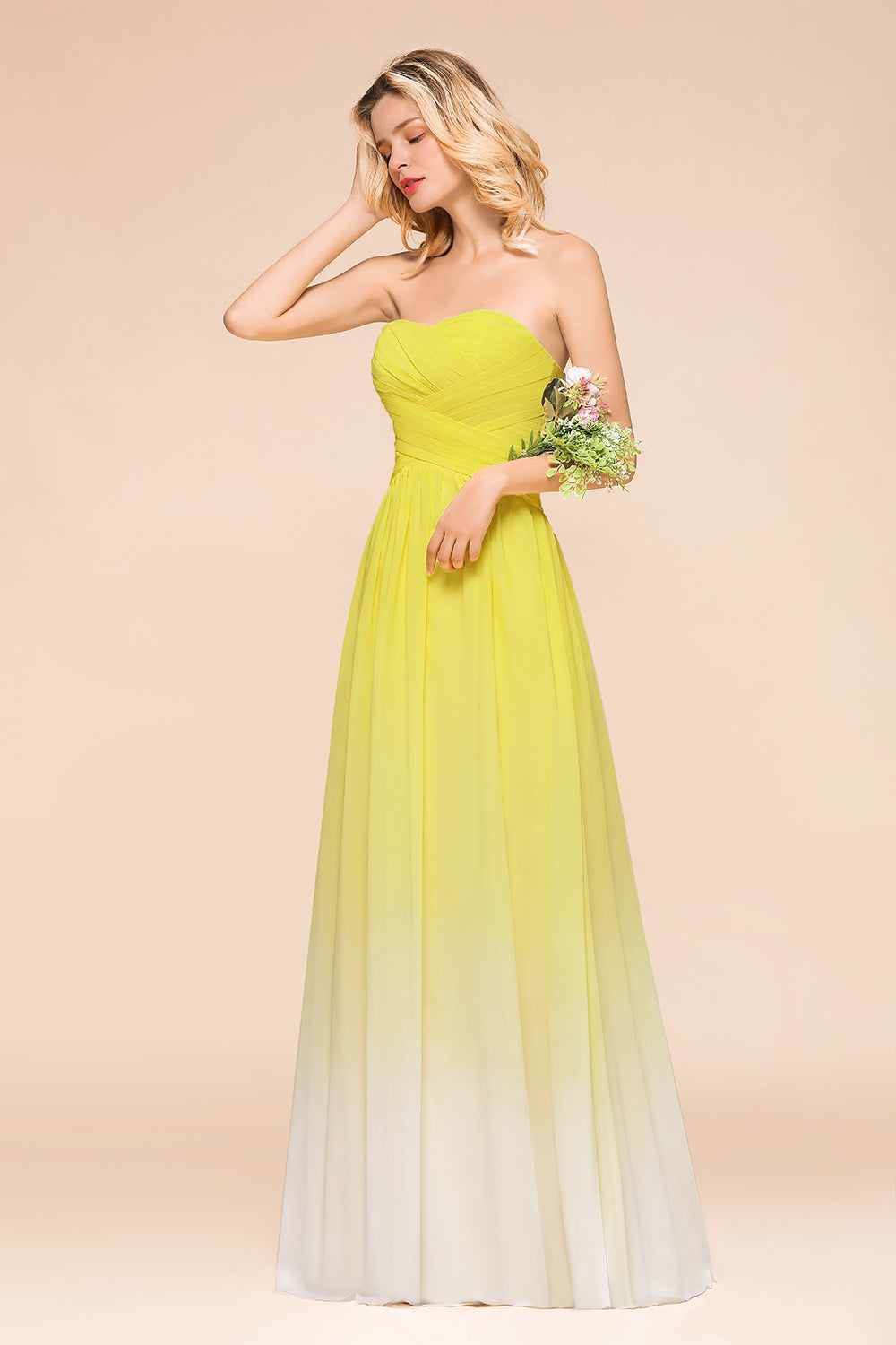 Fashionable Sweetheart Ruffle Yellow Ombre Bridesmaid Dress-27dress