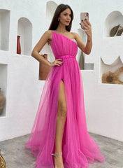 Fashionable Tulle Long Prom Dress With Split Front-27dress