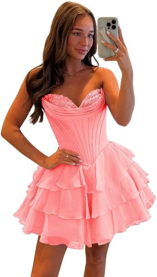 27dress floral homecoming dresses pink strapless tiered ruffle mini dress with sweetheart neckline