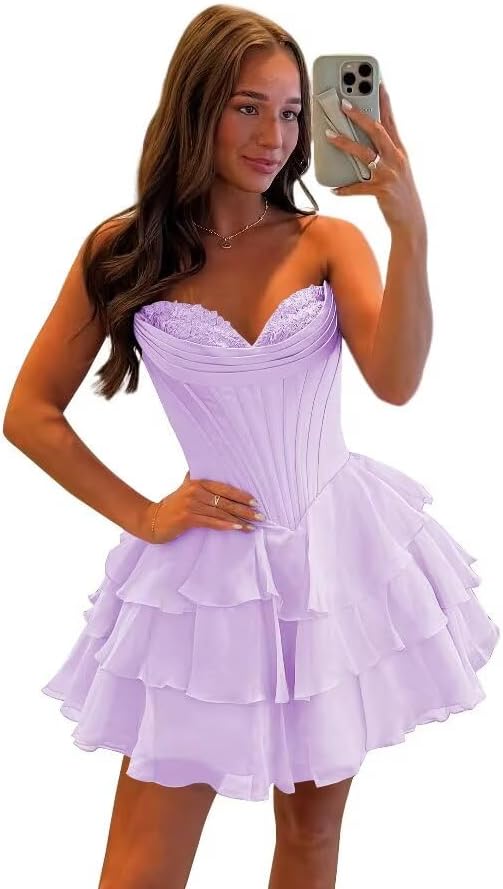 27dress floral homecoming dresses strapless lilac tiered ruffled skirt dress