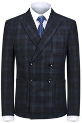 Formal Black Double Breasted Plaid Men Suits For Business