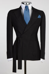 Formal Notched Lapel Two Pieces Black Prom Suits