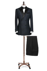 Formal Peaked Lapel Double Breasted Black Wedding Suits