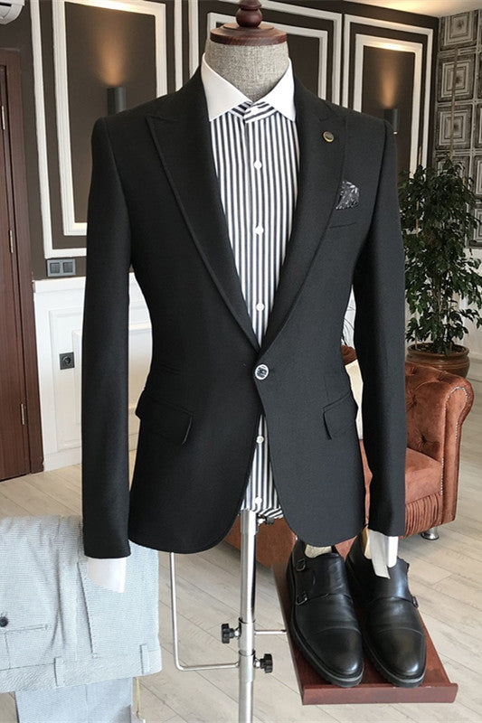 Formal Peaked Lapel Black Prom Suits For Men