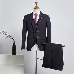 Formal Black Plaid Slim Fit Custom Business Suit For Men