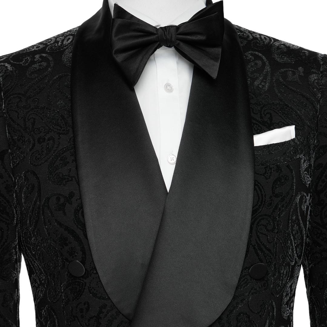 Formal Shawl Lapel Double Breasted Jacquard Black Wedding Suits