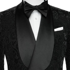 Formal Shawl Lapel Double Breasted Jacquard Black Wedding Suits