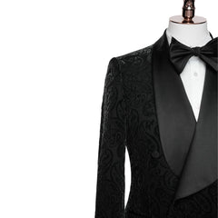 Formal Shawl Lapel Double Breasted Jacquard Black Wedding Suits