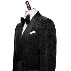 Formal Shawl Lapel Double Breasted Jacquard Black Wedding Suits
