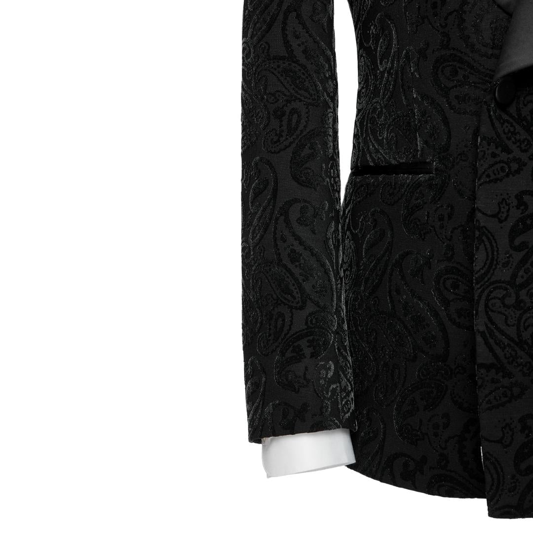 Formal Shawl Lapel Double Breasted Jacquard Black Wedding Suits