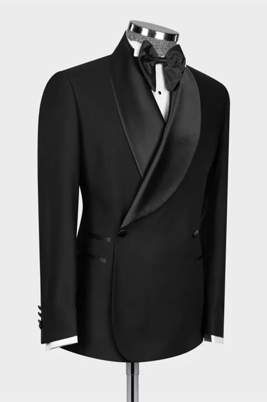 Formal Shawl Lapel Double Breasted Black Wedding Suits
