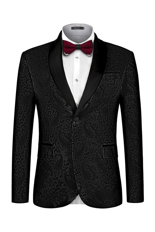 Formal Shawl Lapel Jacquard Black Wedding Suits For Men