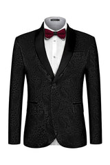 Formal Shawl Lapel Jacquard Black Wedding Suits For Men
