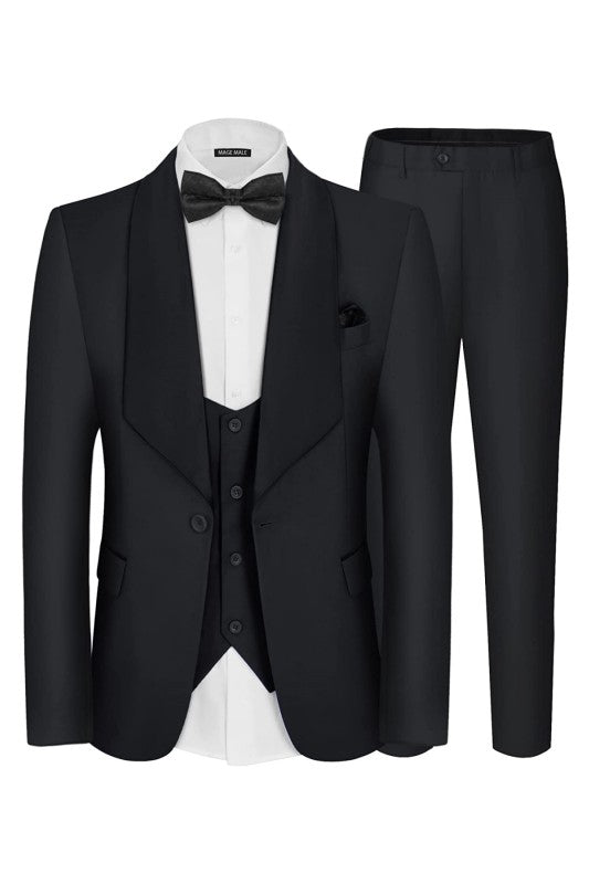 Formal Black Shawl Lapel Three Pieces Men Suits For Wedding