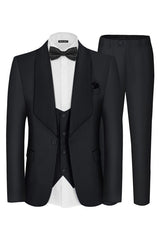 Formal Black Shawl Lapel Three Pieces Men Suits For Wedding