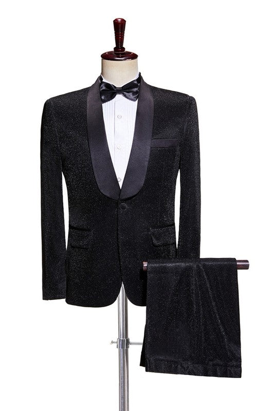 Formal Black Shawl Lapel Two Pieces Men Suits For Wedding