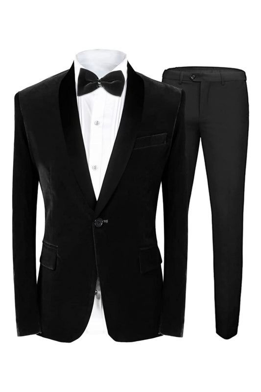 Formal Shawl Lapel Two Pieces Velvet Black Wedding Suits For Men