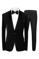 Formal Shawl Lapel Two Pieces Velvet Black Wedding Suits For Men
