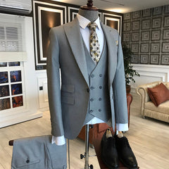 Formal Small Plaid Peaked Lapel One Button Tailored Black Business Suits For Men