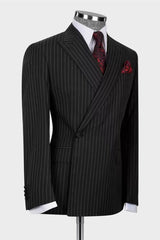 Formal Striped Peaked Lapel Black Business Suits