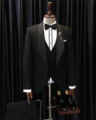 Formal Black Three Pieces Shawl Lapel Men Suits For Wedding