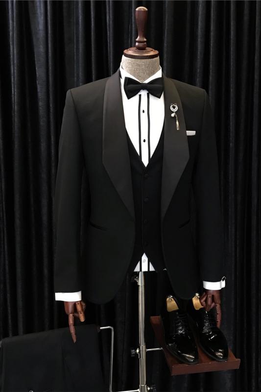 Formal Black Three Pieces Shawl Lapel Men Suits For Wedding